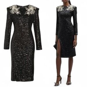 Helsi Frida Floral Rhinestone Sequin Midi Dress In Black NWT Small